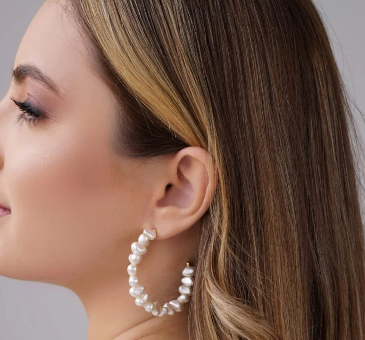 EARRING HOOPS BAROQUE PEARLS