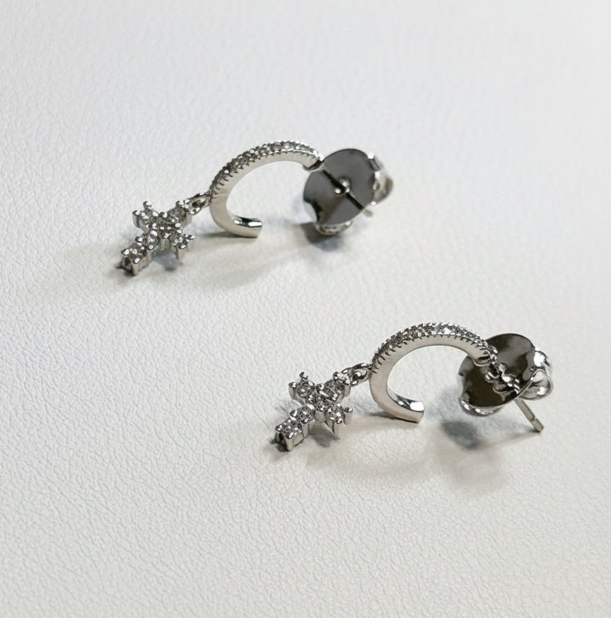EARRING HOOPS CROSS STUDDED CUBIC ZIRCONIA