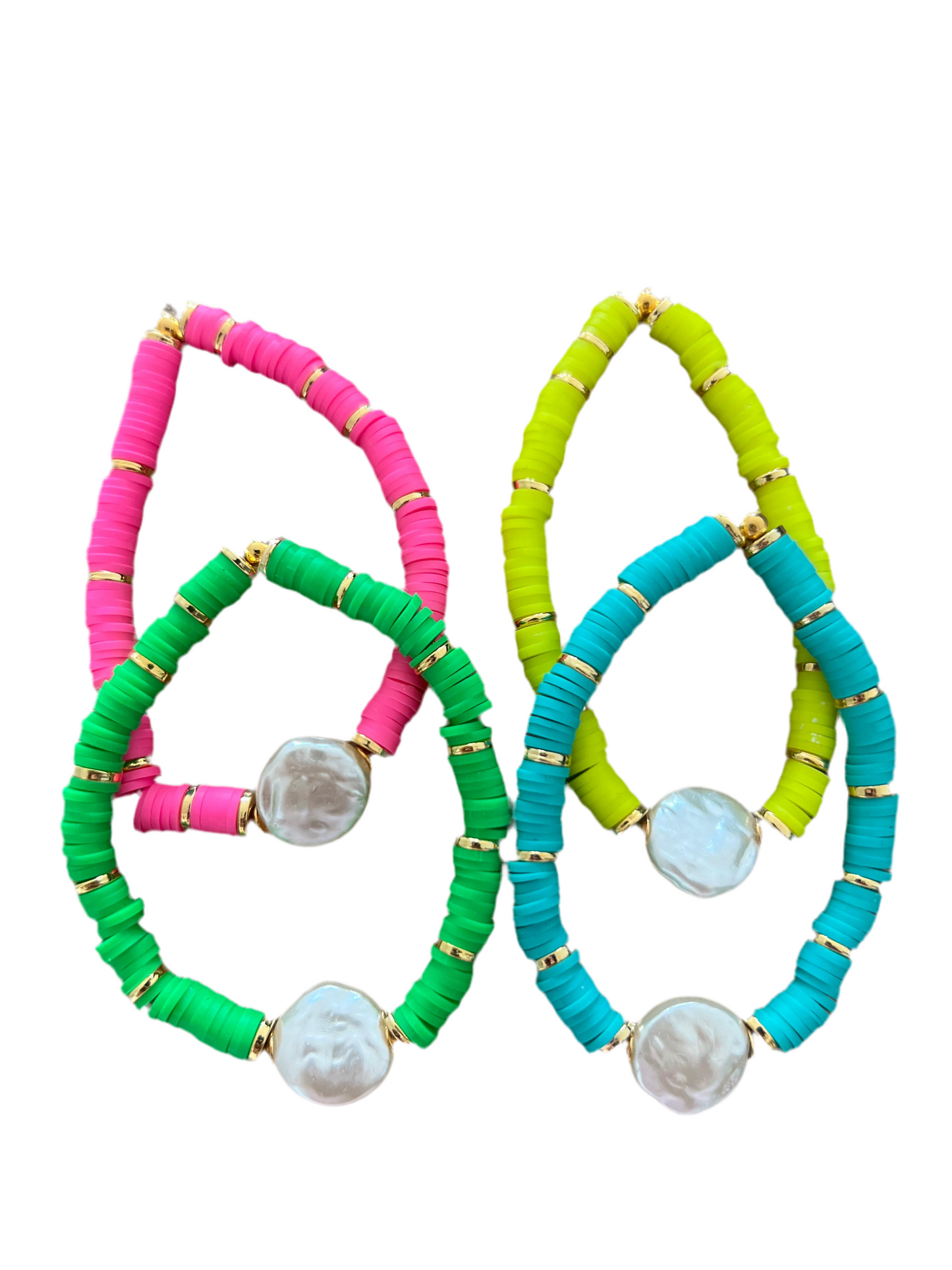 BRACELET MOTHER OF PEARL NEON RUBBER DISCS