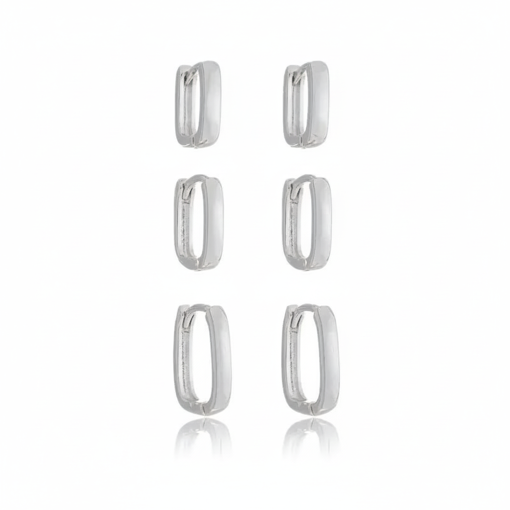 EARRING HOOPS TRIO BASIC RECTANGLE