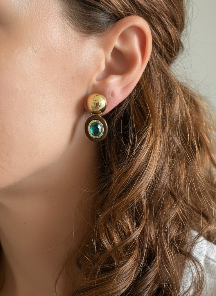 EARRINGS OVAL TURMALINE CRYSTAL AND RESIN