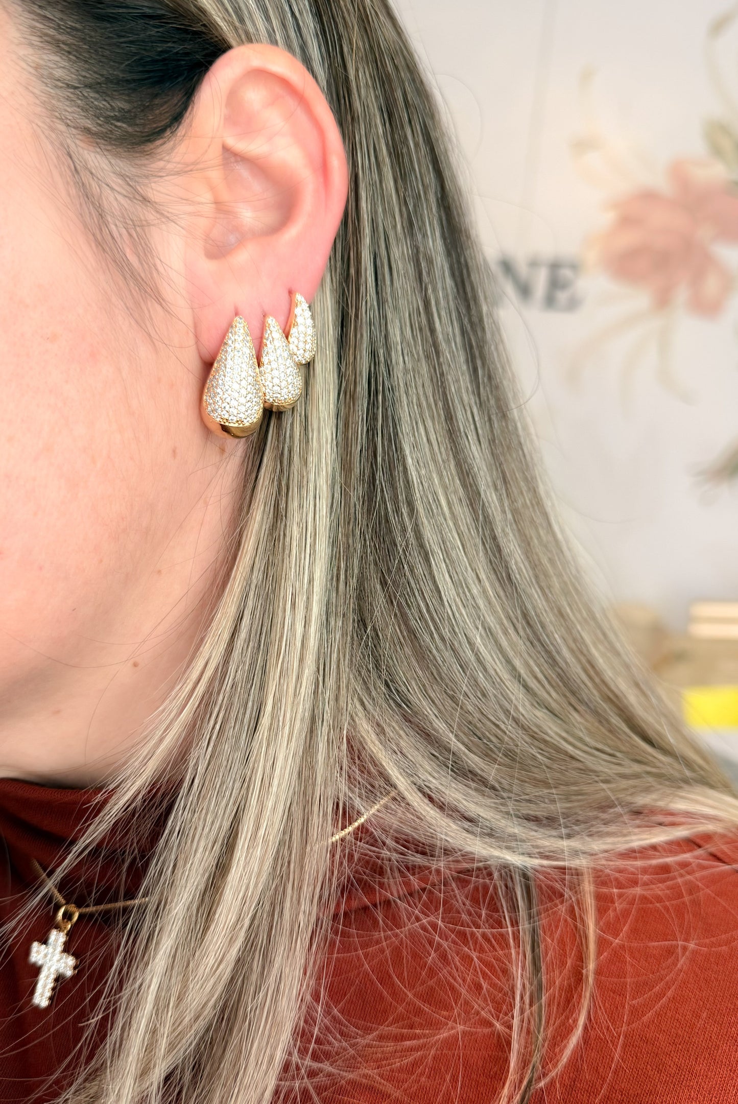 EARRINGS TRIO TEAR DROP STUDDED CUBIC ZIRCONIA