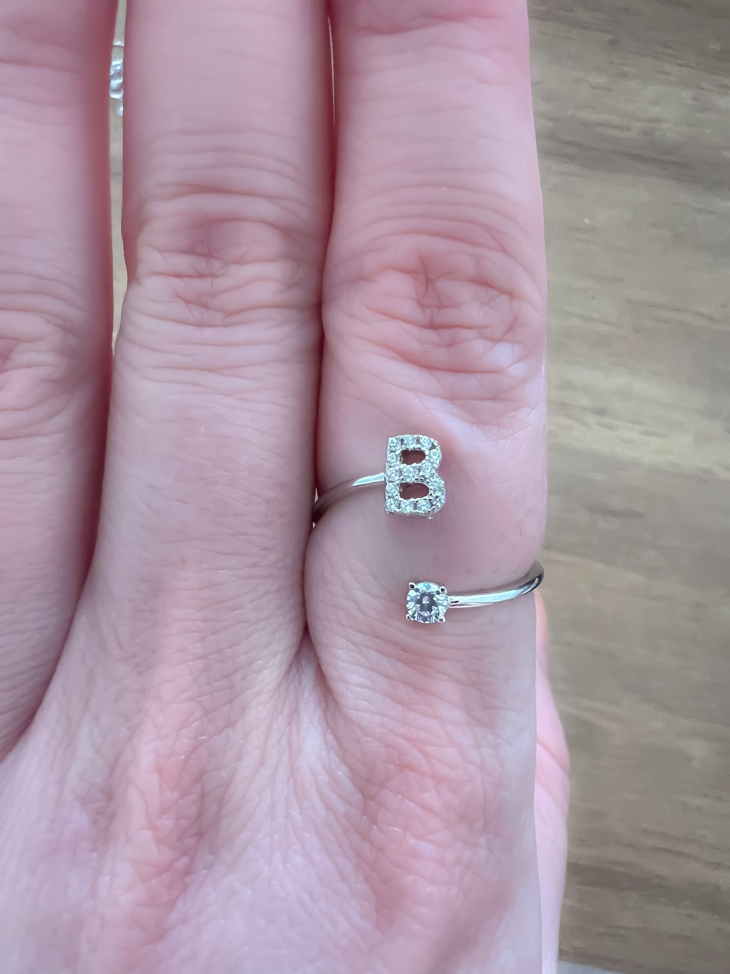 RING INITIAL SILVER 925 CRYSTALS ADJUSTABLE