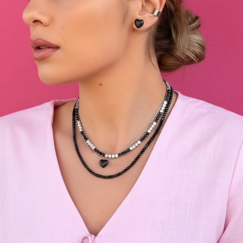 NECKLACE RIVIERA BLACK CUBIC ZIRCONIA 4MM