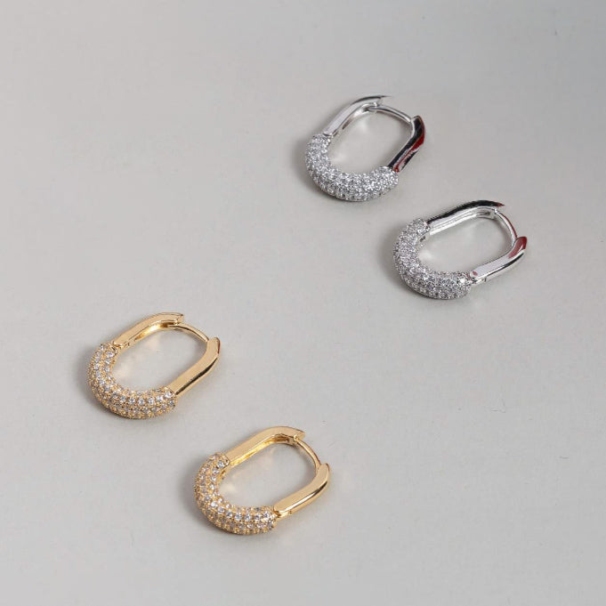 EARRING HOOPS BOTTOM STUDDED CUBIC ZIRCONIA