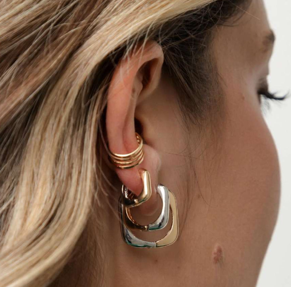 EARRING HOOP SQUARED XL GOLD/SILVER