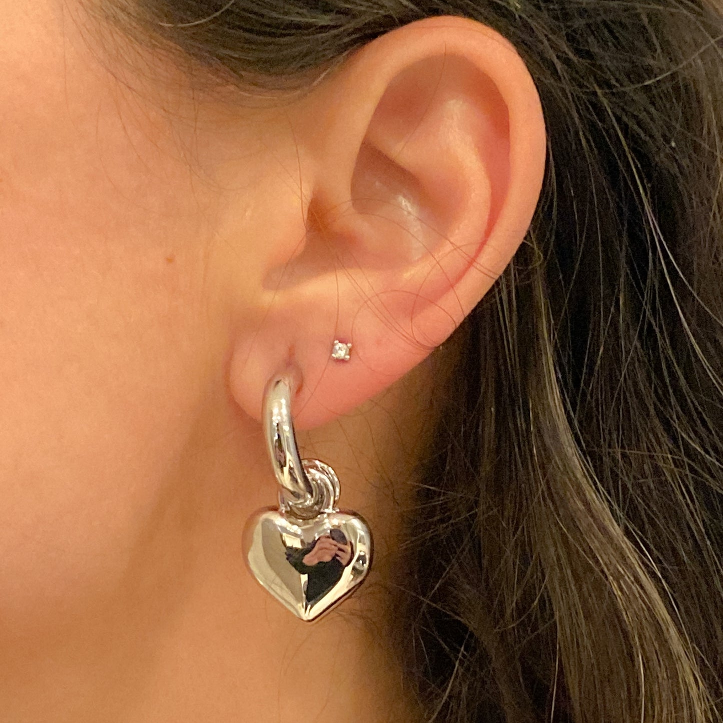 EARRING HOOP HEART PENDANT