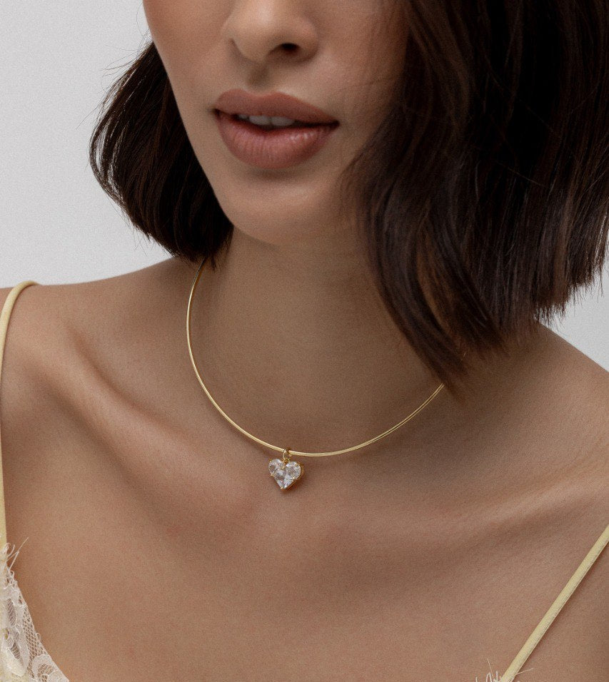 NECKLACE CHOKER WIRE HEART CUBIC ZIRCONIA
