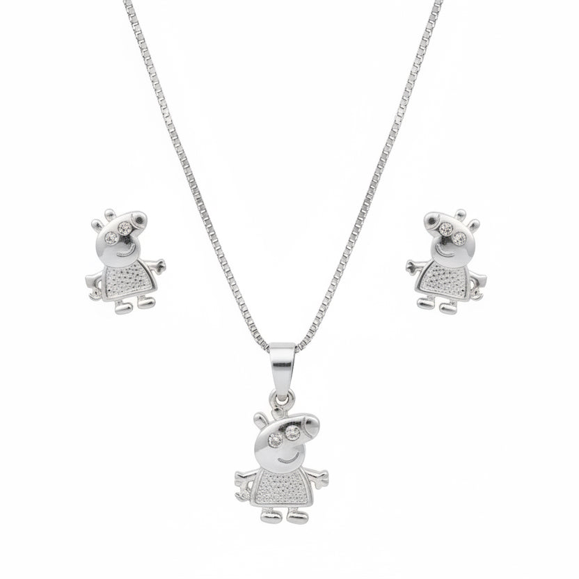 NECKLACE + EARRING SET PEPPA PIG WITH CRYSTAL FOR KIDS