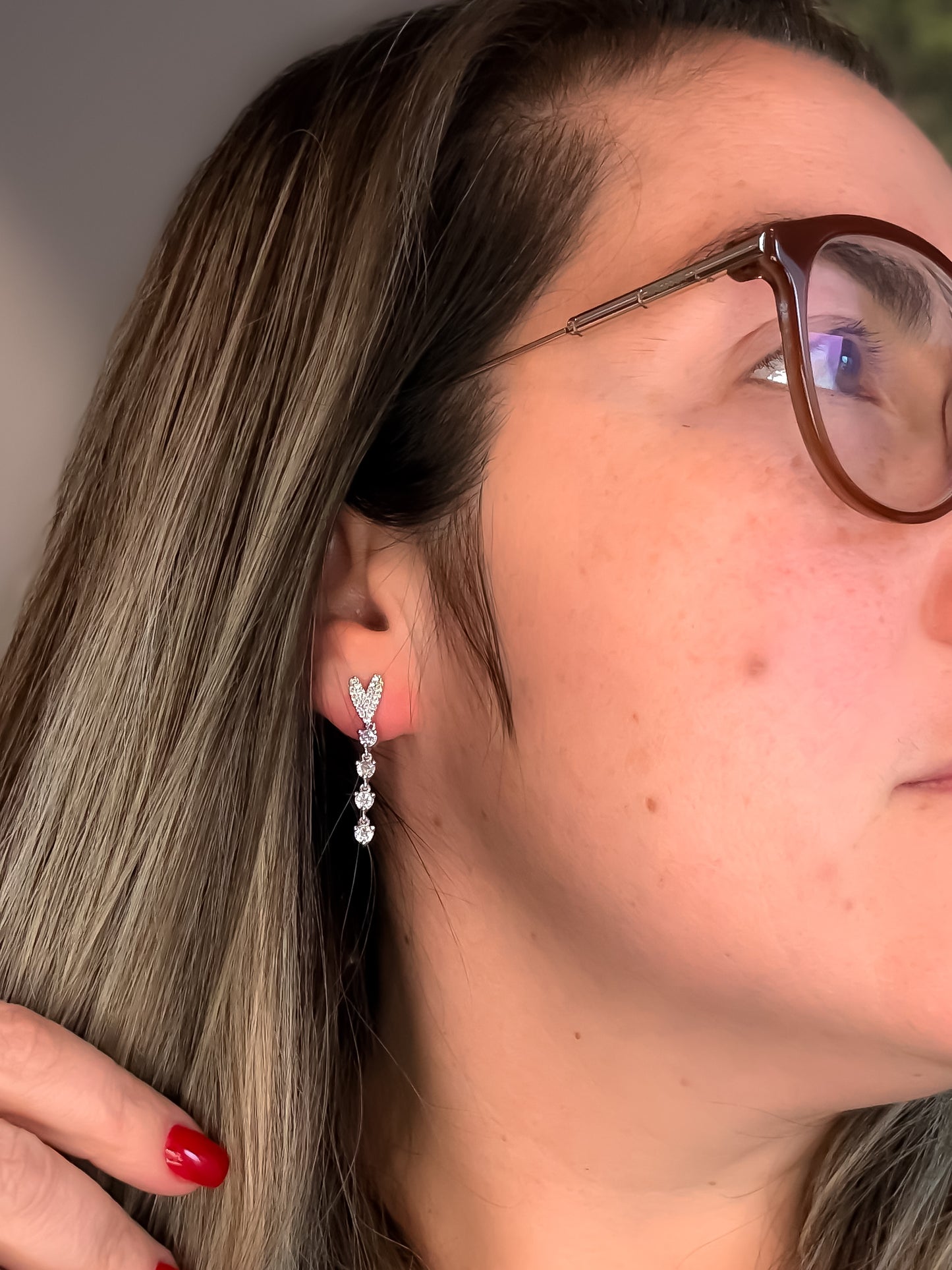 EARRING HEART STUD WITH CZ LINE