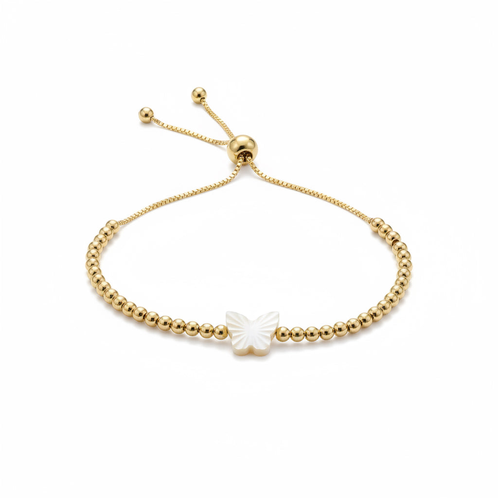 BRACELET MINI SPHERES AND BUTTERFLY MOTHER OF PEARL