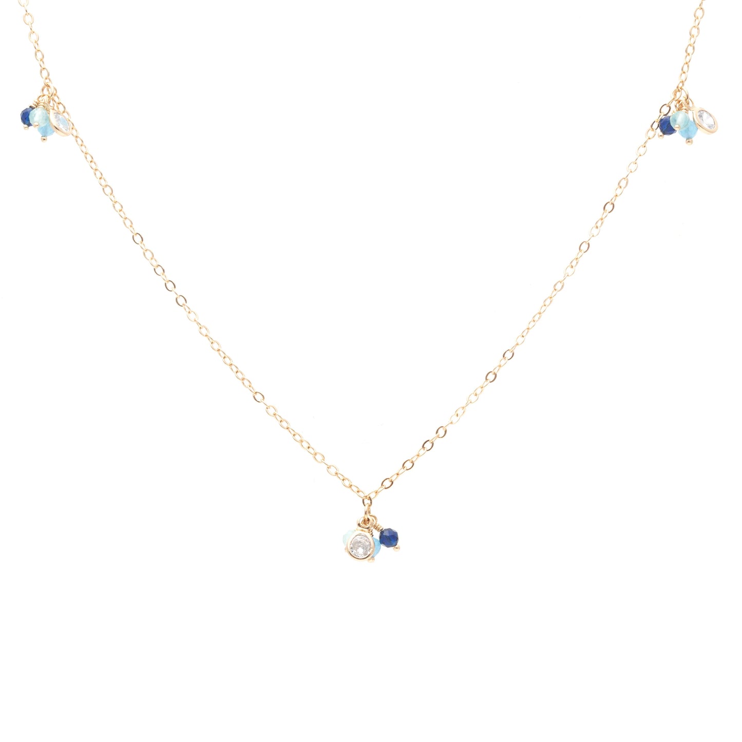 NECKLACE NATURAL CRYSTALS BLUE SAPPHIRE AND AQUAMARINE