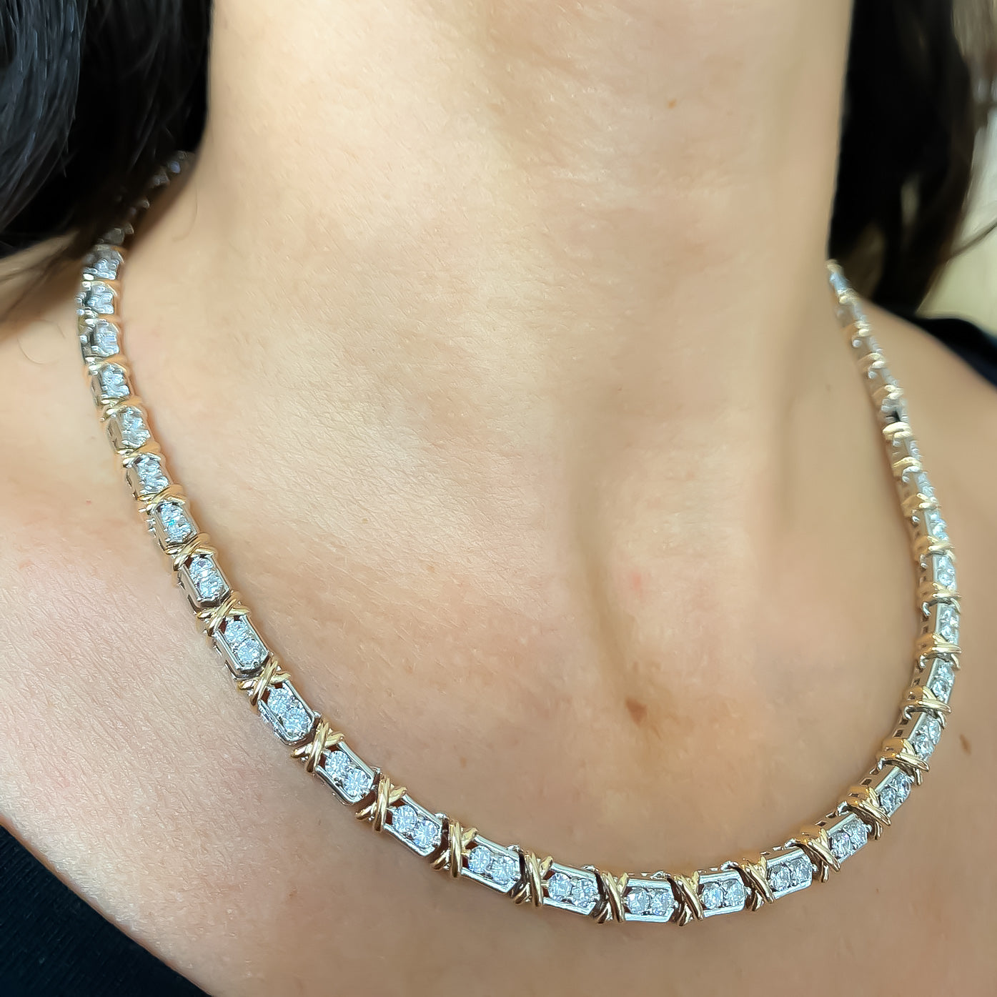 NECKLACE X DUO PLATED WITH CUBIC ZIRCONIA