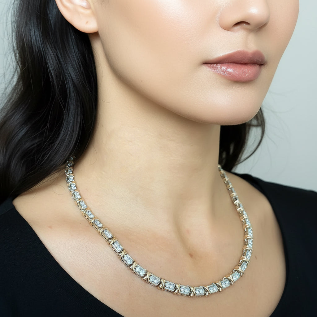 NECKLACE X DUO PLATED WITH CUBIC ZIRCONIA