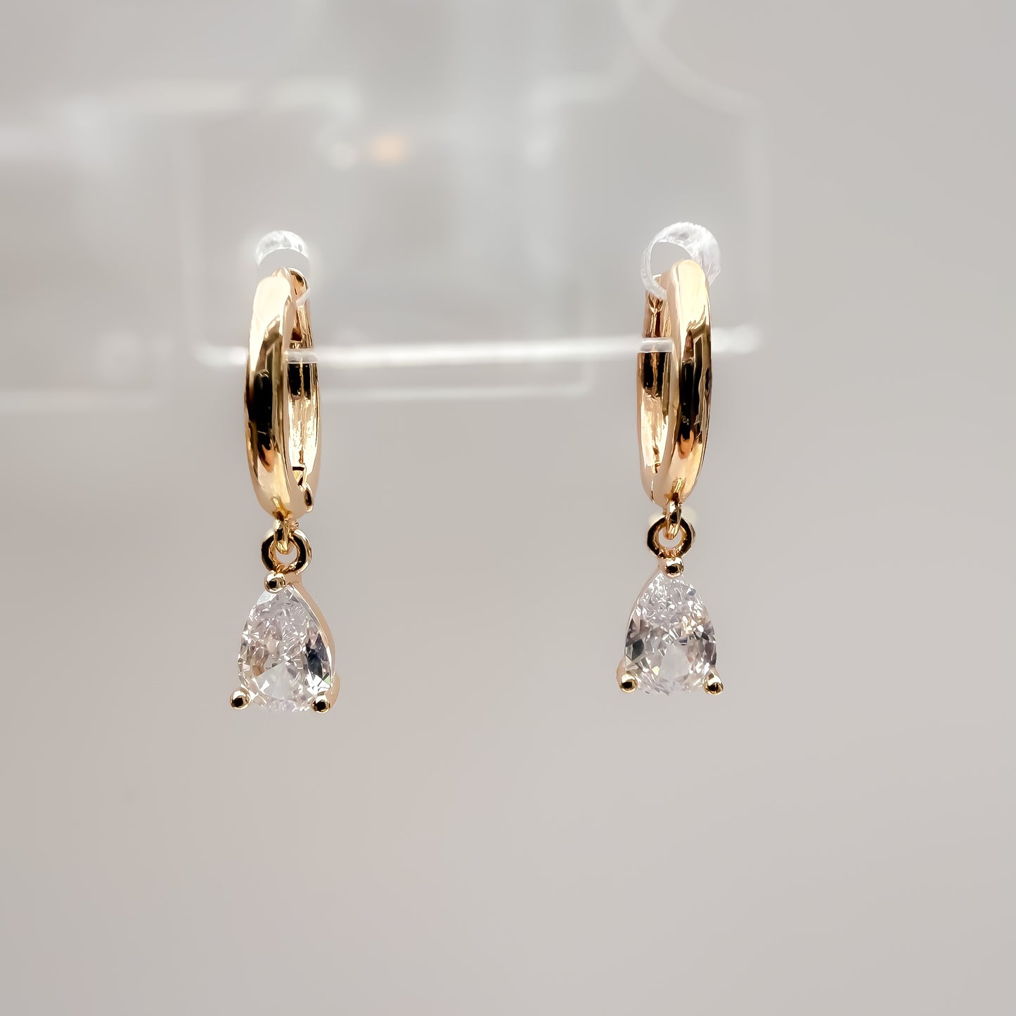 EARRING MINI HUGGIE HOOPS WITH CZ PENDANTS