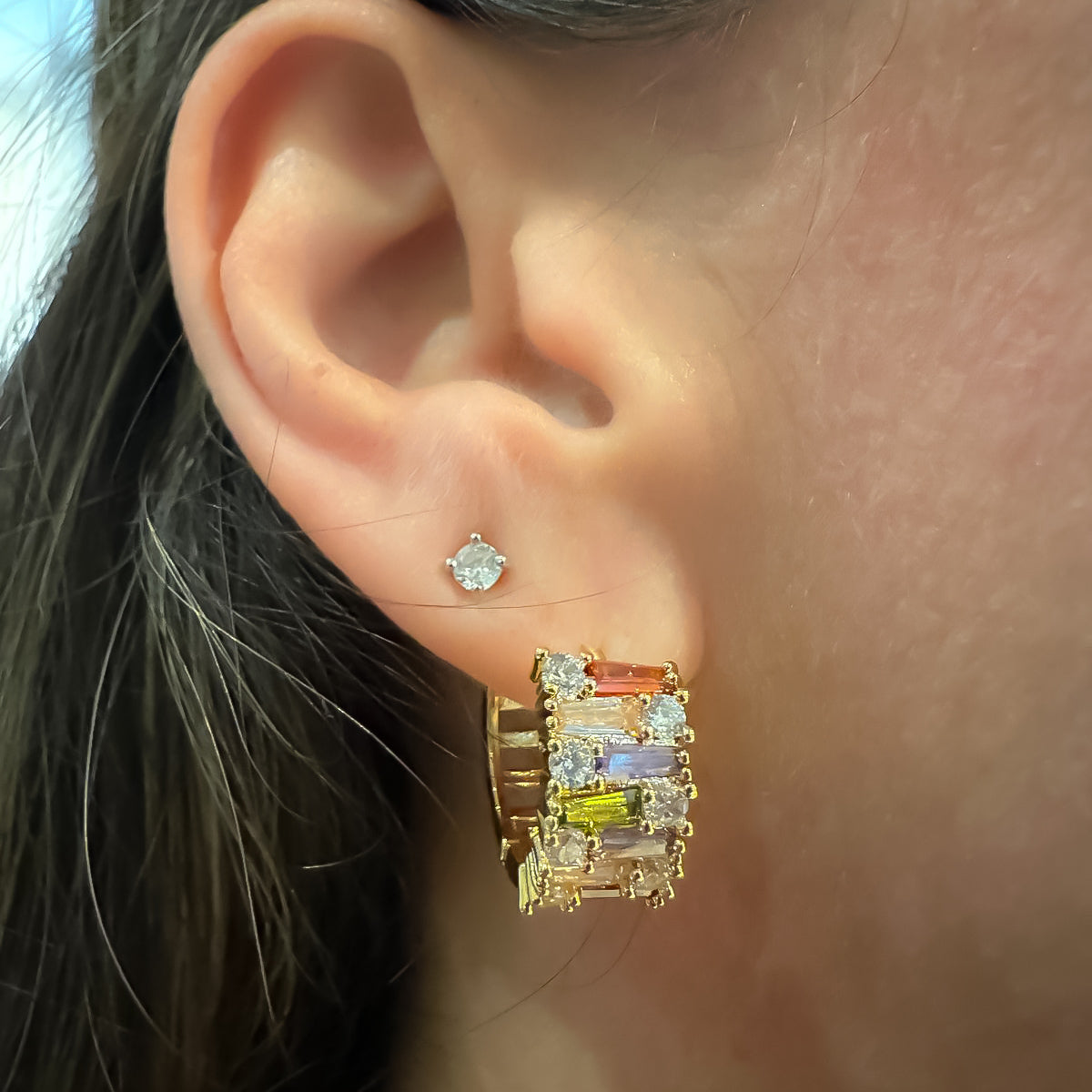 EARRING HOOPS COLOR RECTANGLE CRYSTALS
