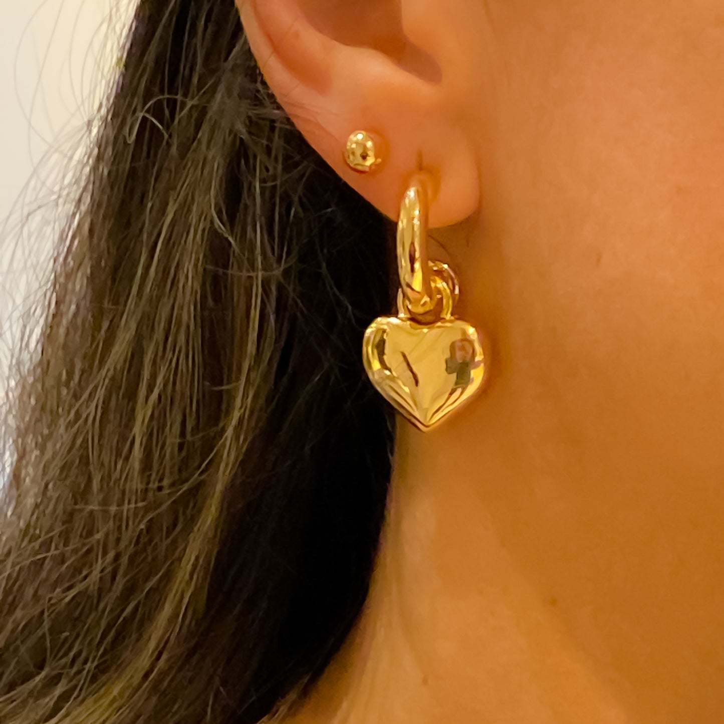 EARRING HOOP HEART PENDANT