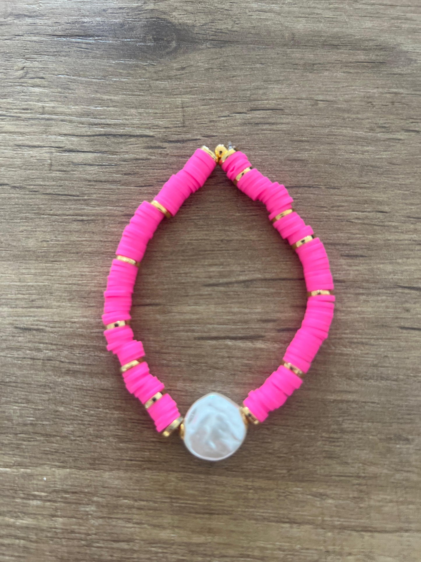 BRACELET MOTHER OF PEARL NEON RUBBER DISCS