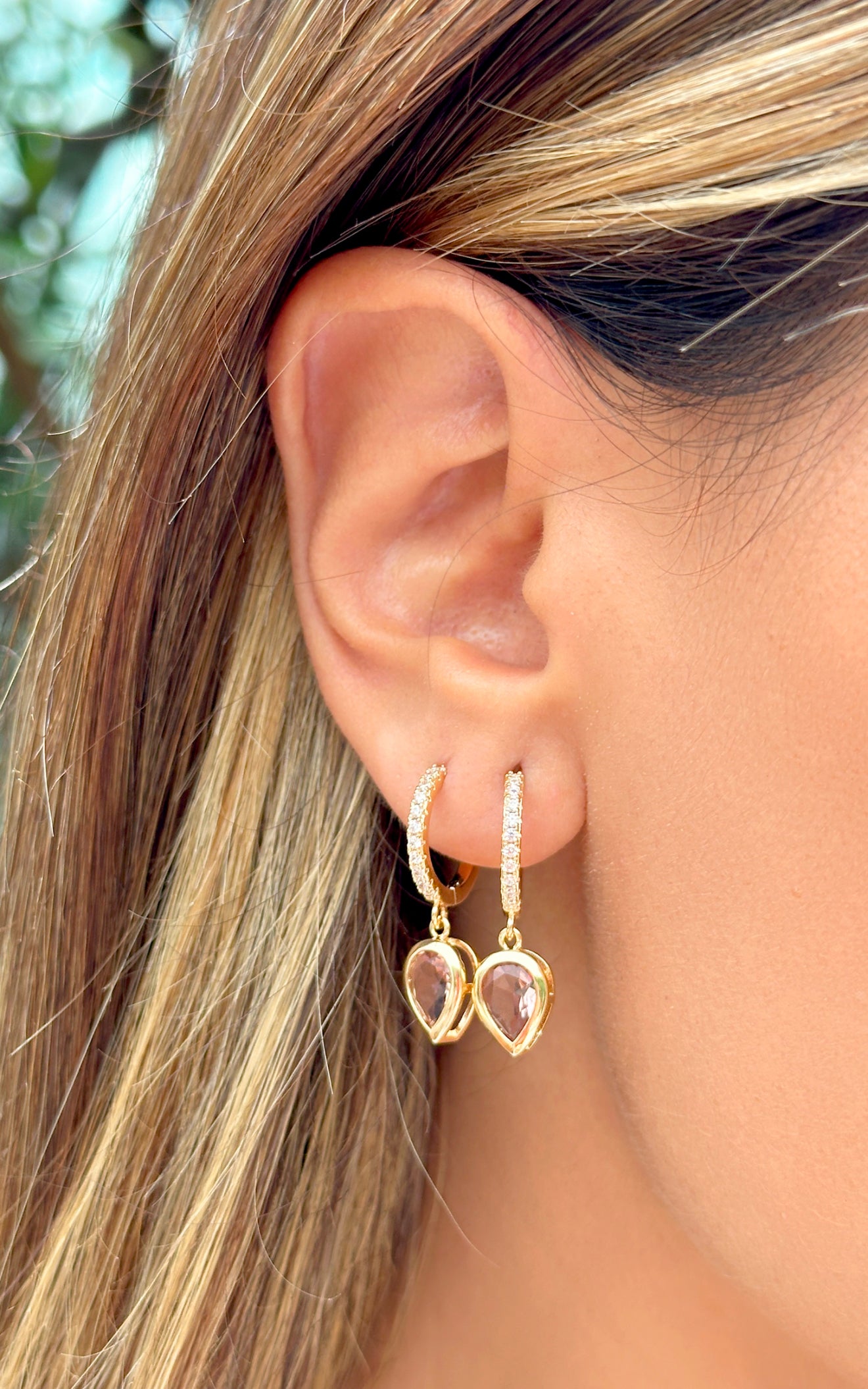 EARRING HOOPS BROWN TOPAZ CRYSTAL AND MICRO CUBIC ZIRCONS