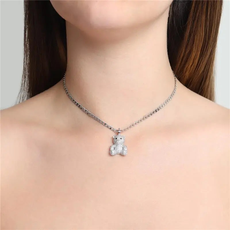 NECKLACE TEDDY BEAR PAVE CUBIC ZIRCONIA