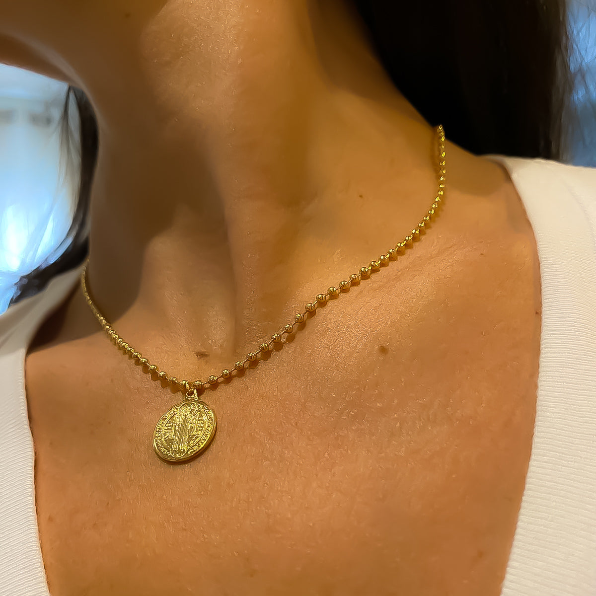 NECKLACE MINI SPHERE ST BENEDICT MEDAL