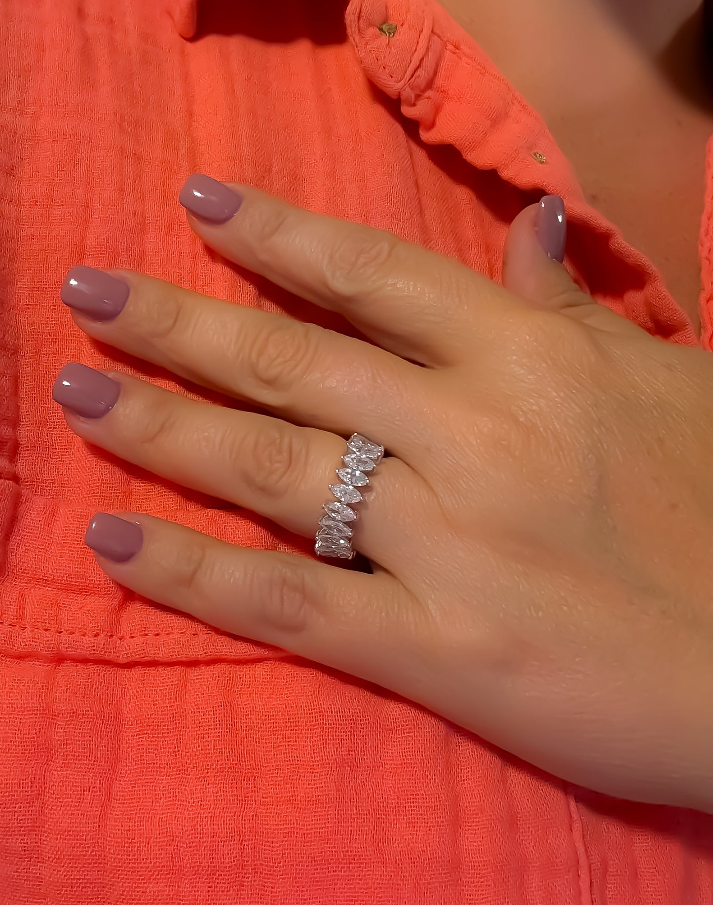 RING BAND MALLEABLE NAVETTE CUBIC ZIRCONIA
