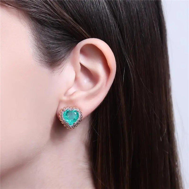 EARRING HEART FUSION GREEN