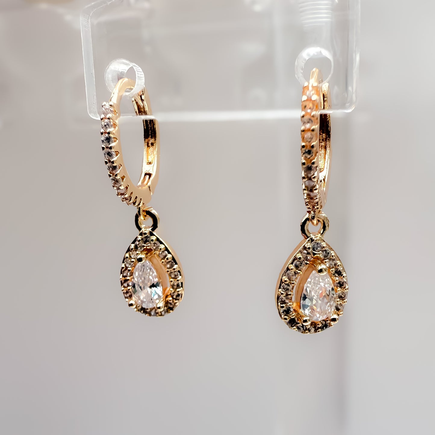 EARRING MINI HUGGIE HOOPS WITH CZ PENDANTS