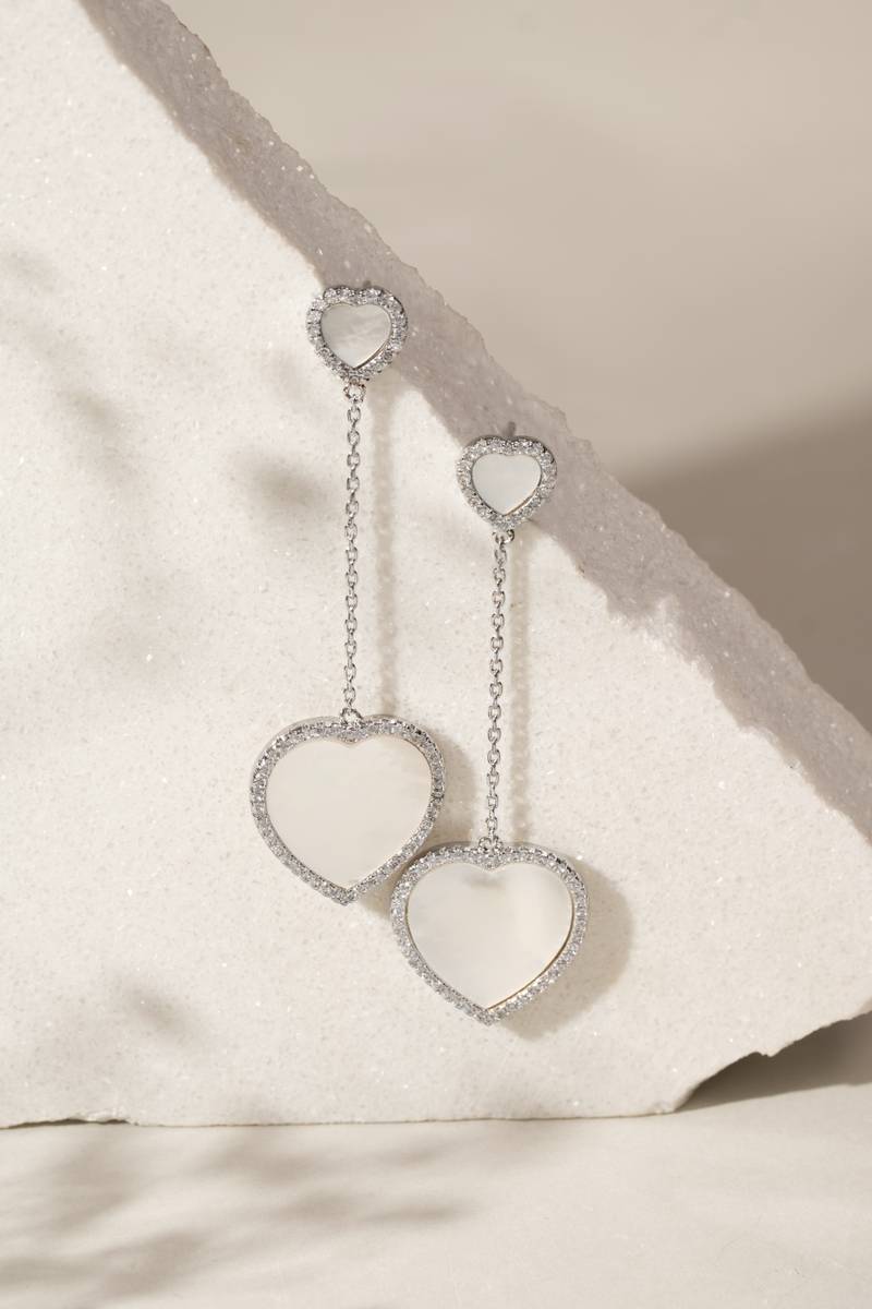 EARRINGS MOTHER OF PEARL CUBIC ZIRCONIA HEARTS