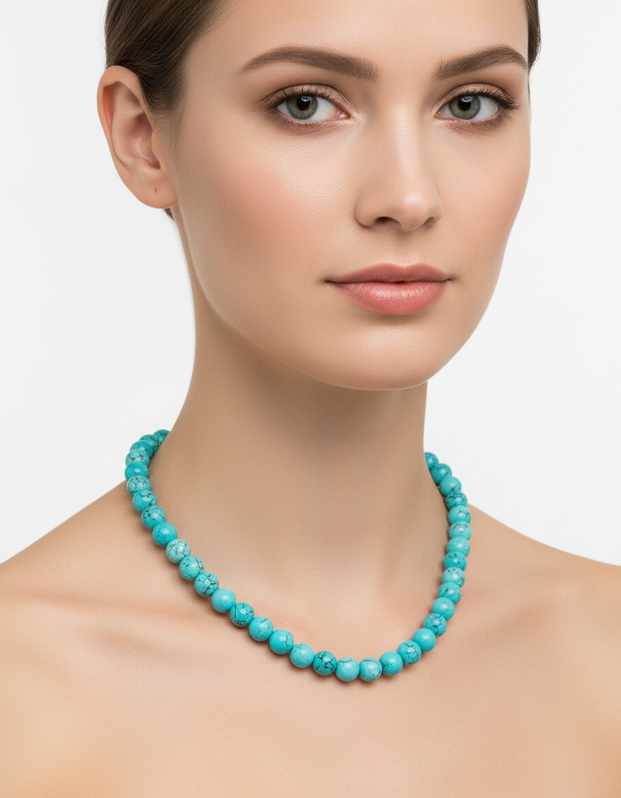 COLAR GARGANTILHA NATURAL SEMI PRECIOSA TURQUESA HOWLITE