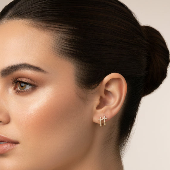 EARRING HOOPS CROSS STUDDED CUBIC ZIRCONIA