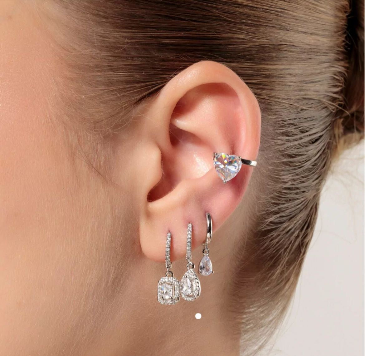 EARRING MINI HUGGIE HOOPS WITH CZ PENDANTS