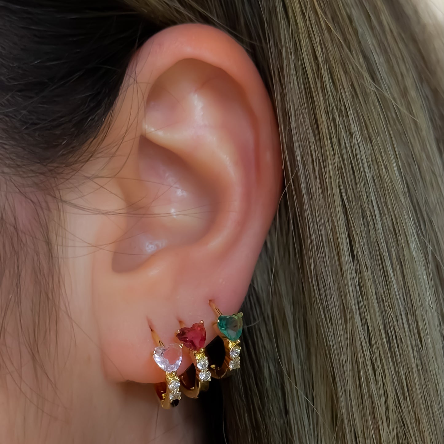 EARRING HOOPS HEART COLOR CRYSTAL