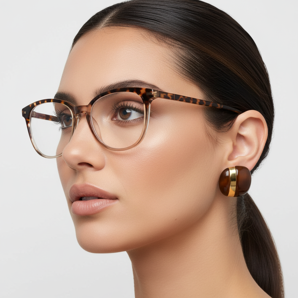 EARRINGS MAXI BUTTON RESIN BROWN LEOPARD PRINT