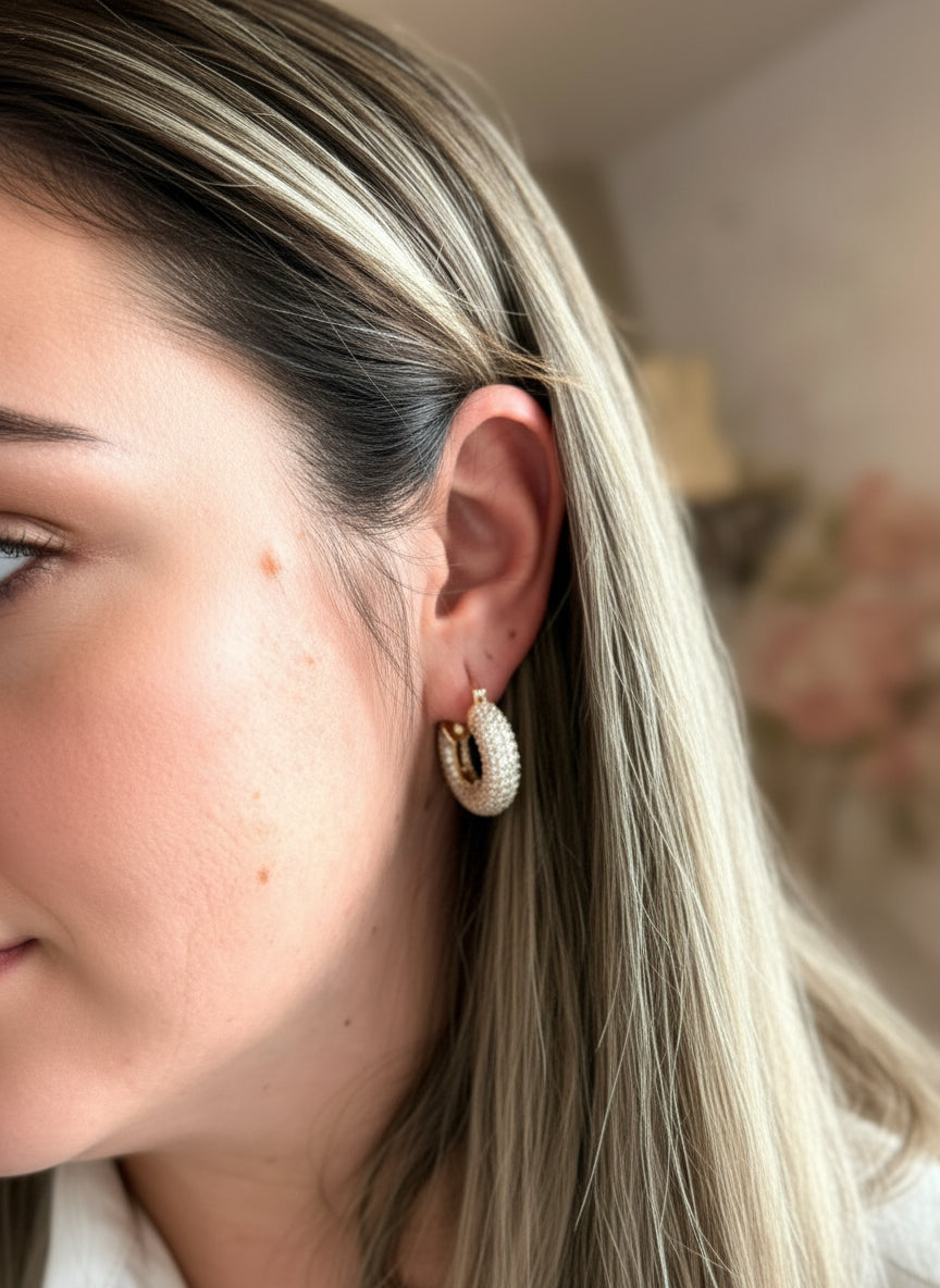 EARRING HOOPS BULKY STUDDED CUBIC ZIRCONIA