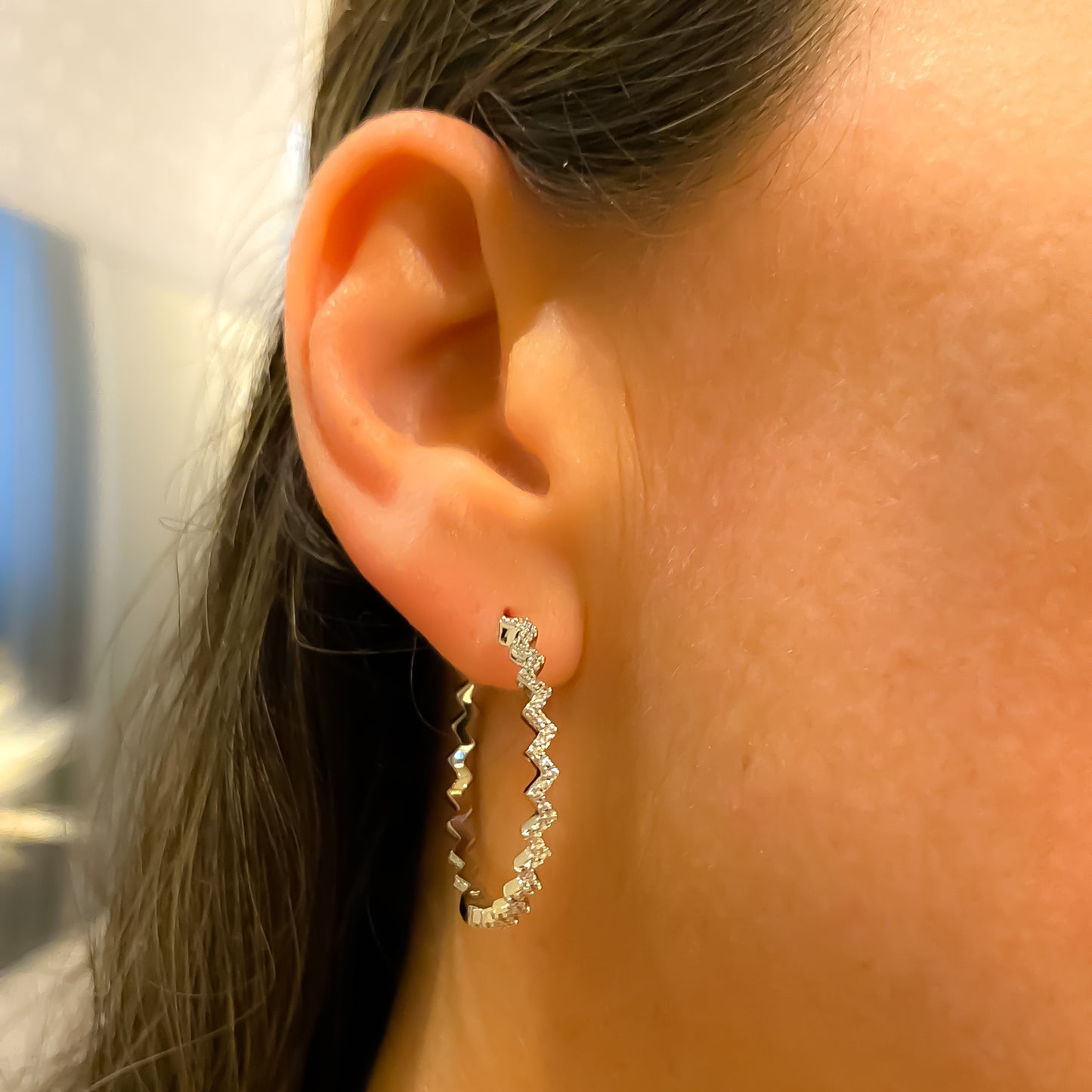 EARRING HOOPS ZIGZAG CUBIC ZIRCONIA
