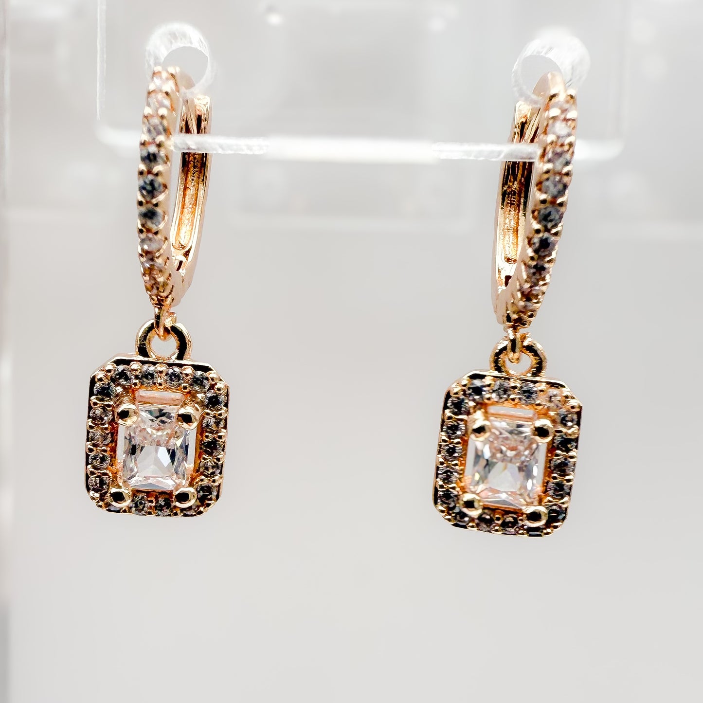 EARRING MINI HUGGIE HOOPS WITH CZ PENDANTS