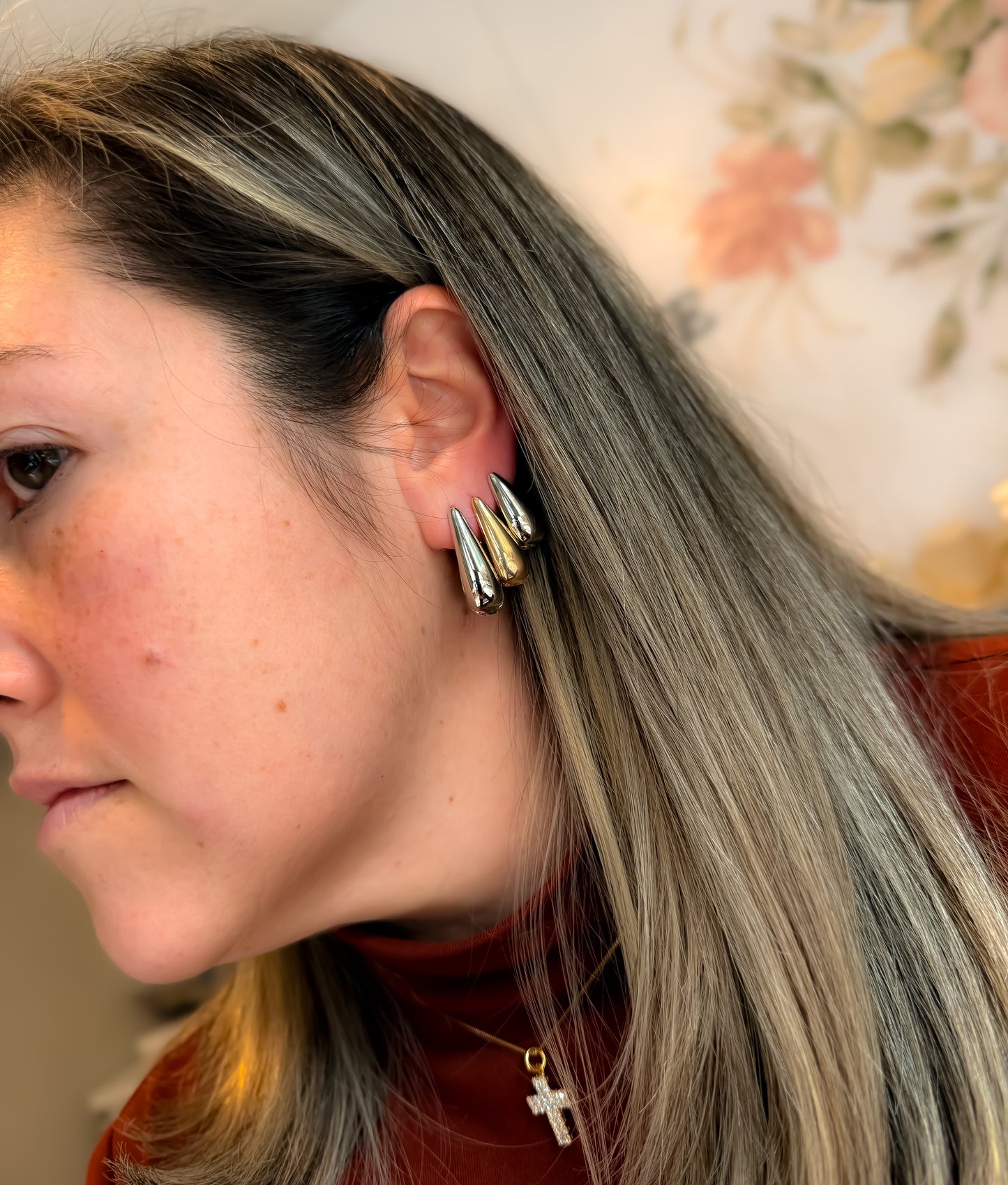 EARRING HOOPS TRIO DUO PLATED TEAR DROP