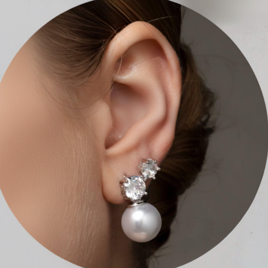 EARRINGS ELEGANT PEARL WITH CUBIC ZIRCONIA