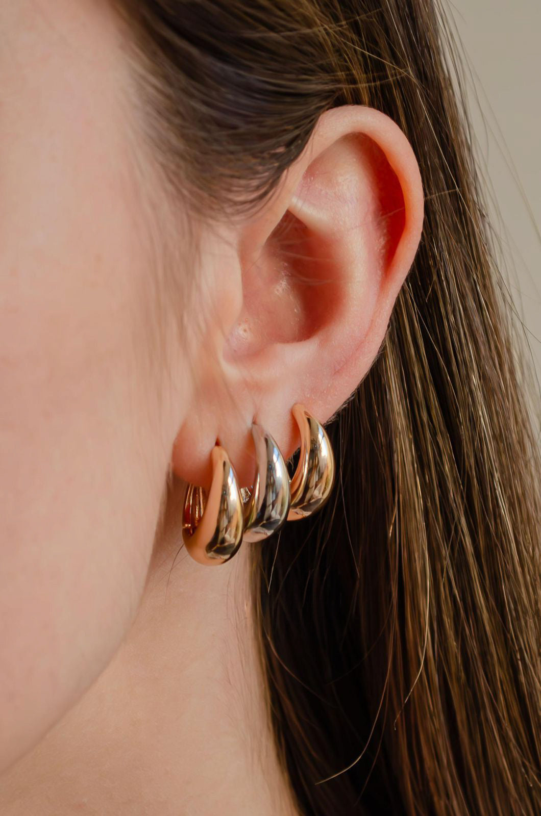 EARRING HOOPS TRIO OVAL SILVER/GOLD