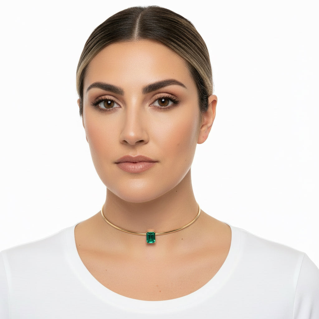 NECKLACE WIRE CHOKER W/ RECTANGLE TURMALINE CRYSTAL