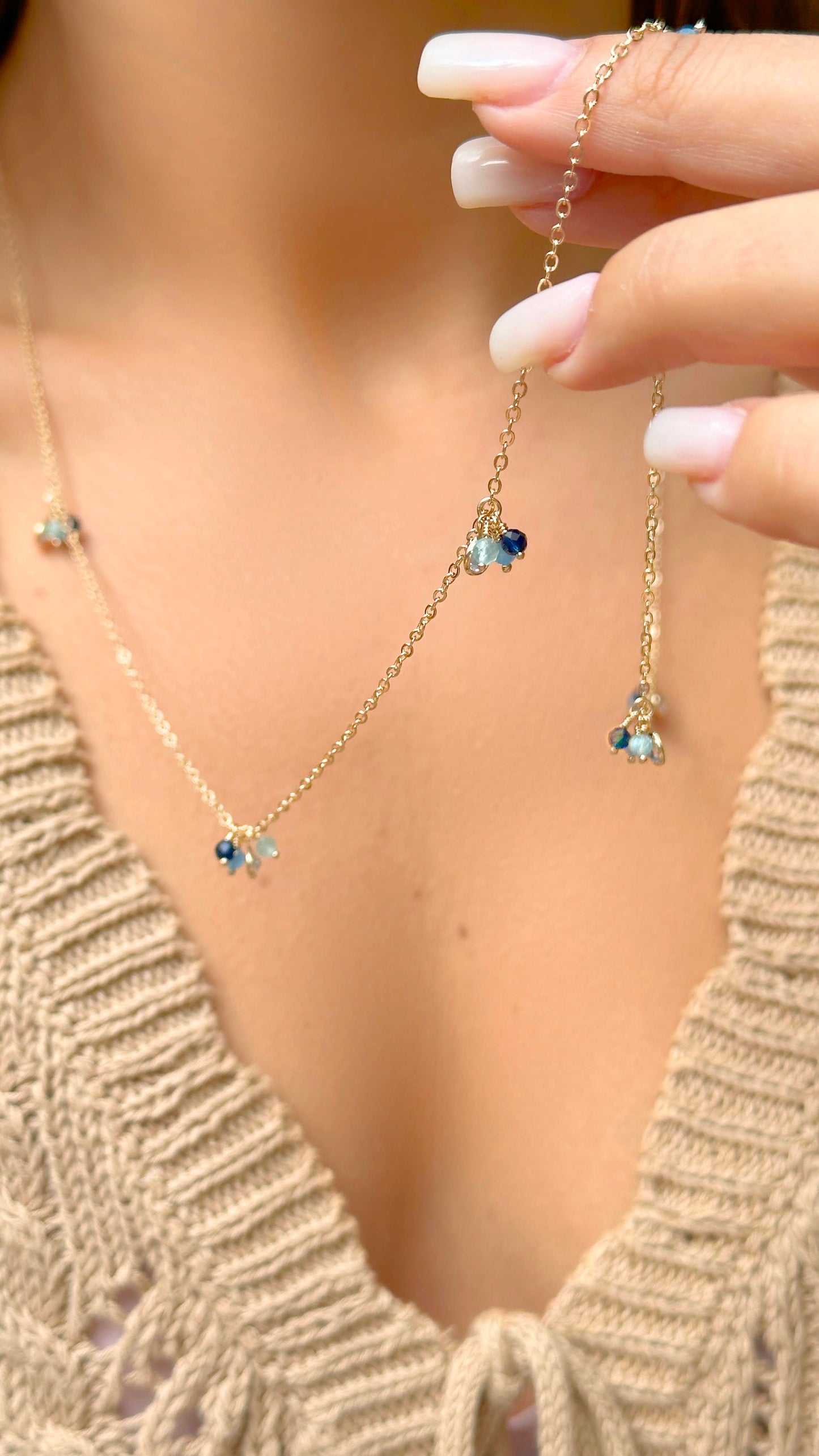 NECKLACE NATURAL CRYSTALS BLUE SAPPHIRE AND AQUAMARINE