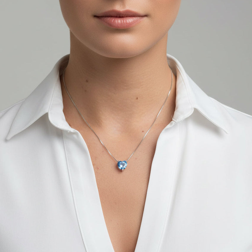 NECKLACE BLUE HEART CUBIC ZIRCON