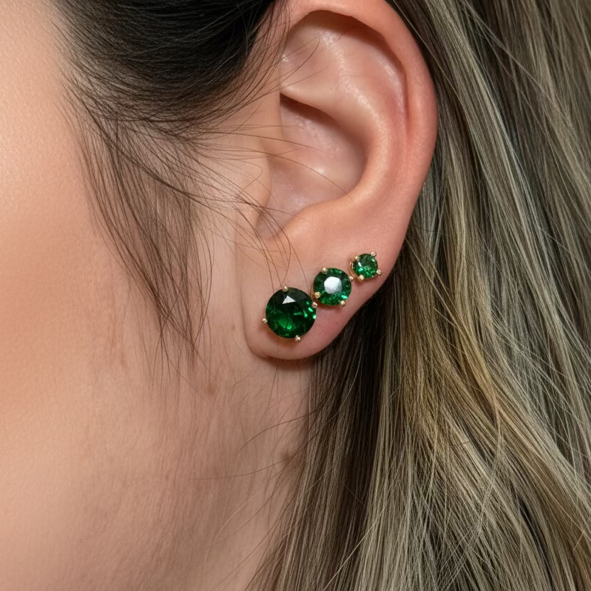 EARRINGS TRIO EMERALD GREEN STUDS