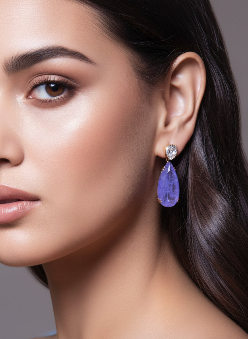 EARRING CUBIC ZIRCON + TANZANITE PURPLE FUZION