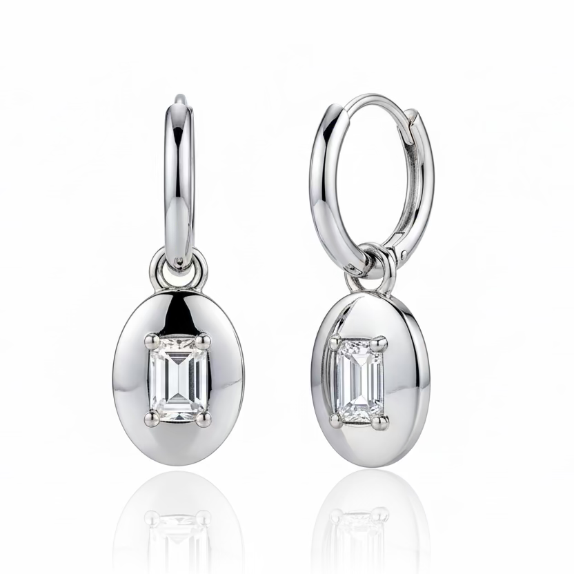 EARRING HOOPS WITH CUBIC ZIRCON ON MEDAL