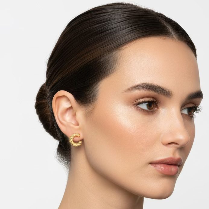 EARRINGS C SHAPE STUDDED CUBIC ZIRCONIA