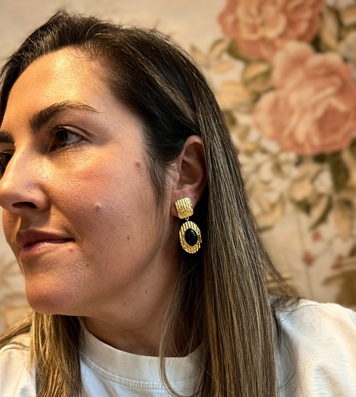 EARRINGS SQUARE OVAL TEXTURED BLACK RESIN