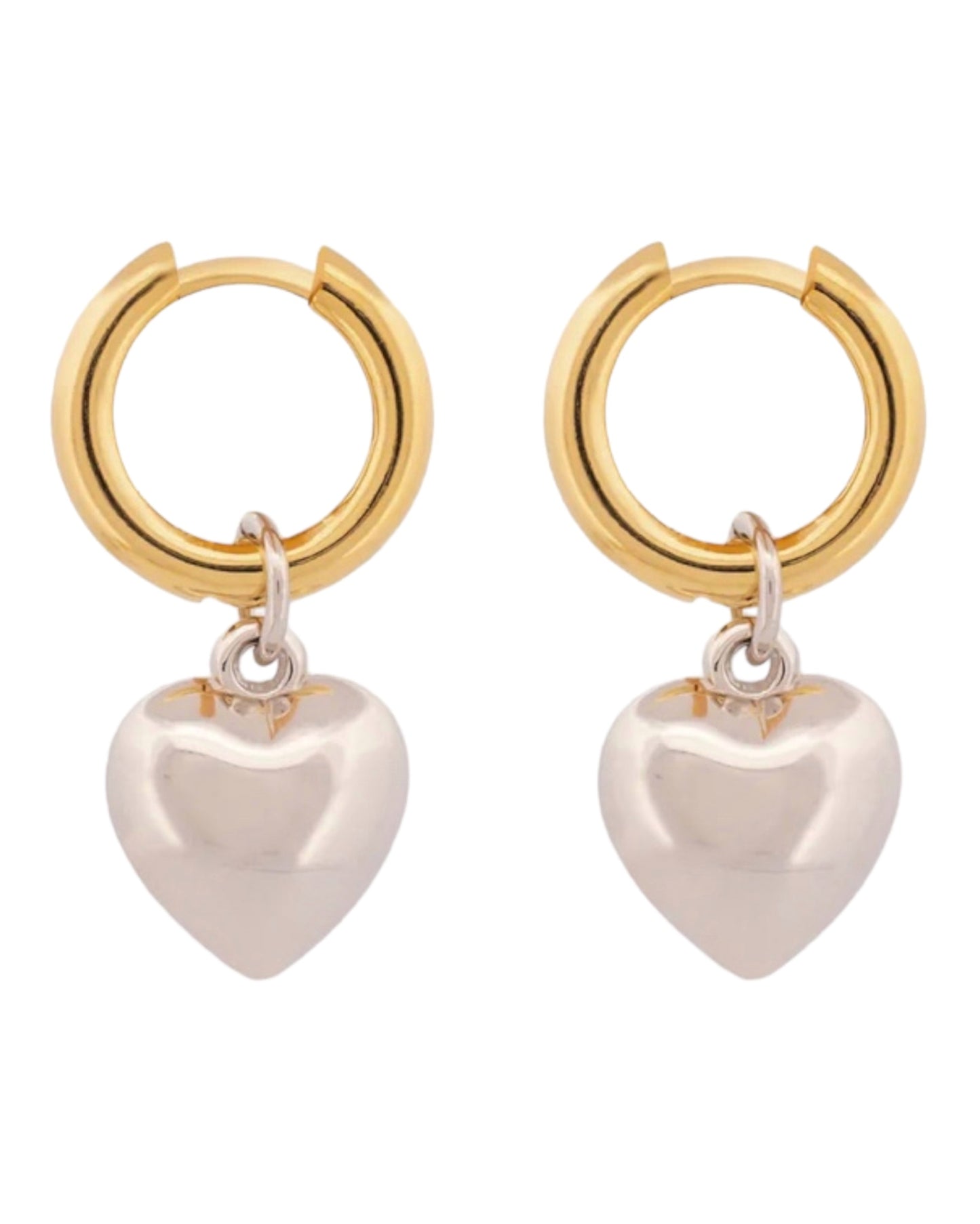 EARRING HOOP HEART DUO PLATED