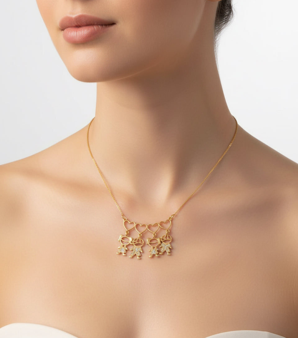 NECKLACE FAMILY LOVE 4 CHILDREN W/ CRYSTALS